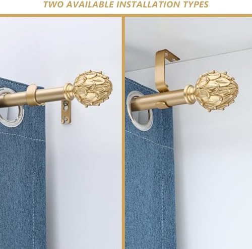 Adjustable Curtain Rods for Windows 28-48 Inches Gold Finials