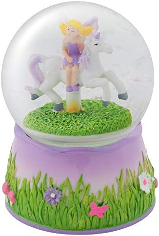 Purple Fairy and Unicorn Rotating Musical Snow Globe