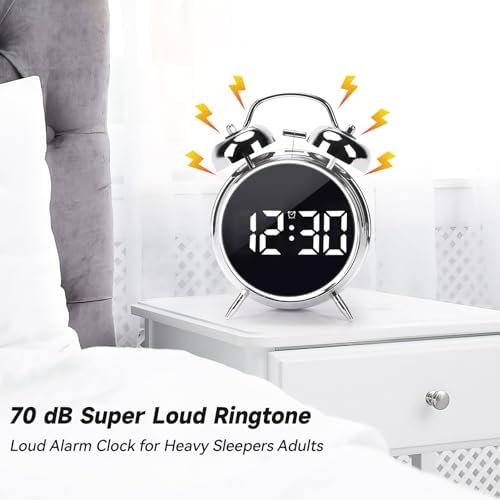 JUSTUP Digital Alarm Clock with Double Bell and Night Light