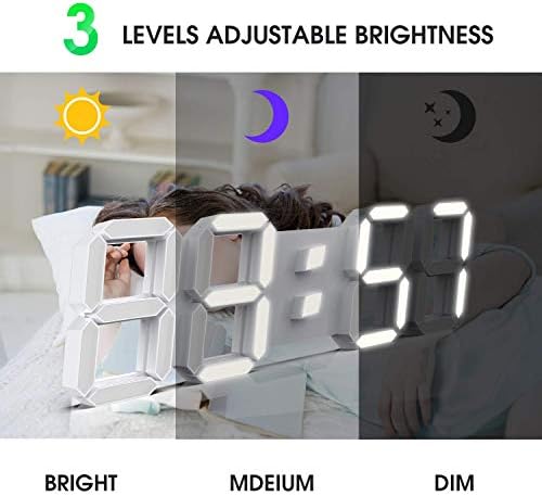 EPSKY 3D White Digital Wall Clock with Alarm and Date Display