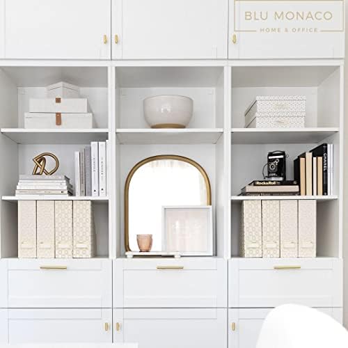 BLU MONACO Foldable Magazine Storage Boxes - Set of 4 Gold Woven Design