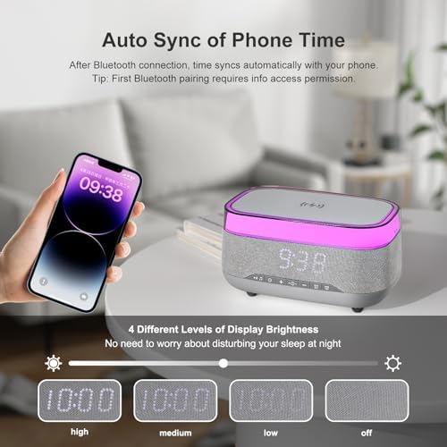 Smart Alarm Clock with 15W Wireless Charger and Bluetooth Speaker