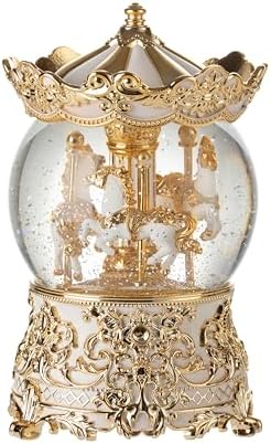 Gold Carousel Music Box Princess Unicorn Snow Globe Gift