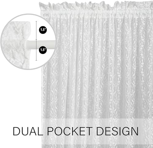 White Lace French Door Curtains with Tieback 2 Panels 25x40 Inch