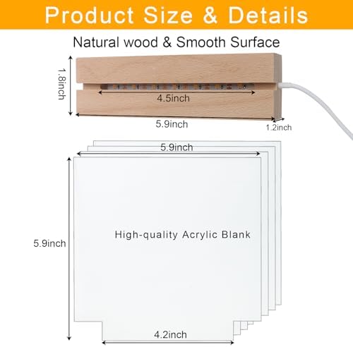 4-Pack 6 Inch Wooden Light Base with Acrylic Display Boards
