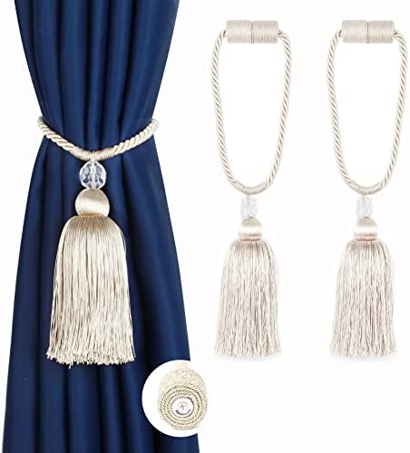 BEL AVENIR Magnetic Curtain Holdbacks Tassel Ties Beige