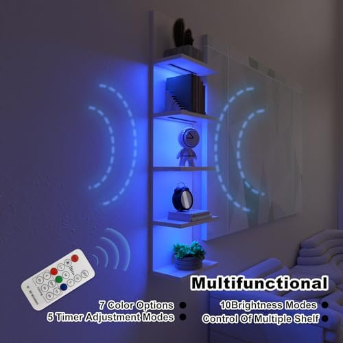 VIWODS 5-Tier Floating Wall Shelf with RGB Light White
