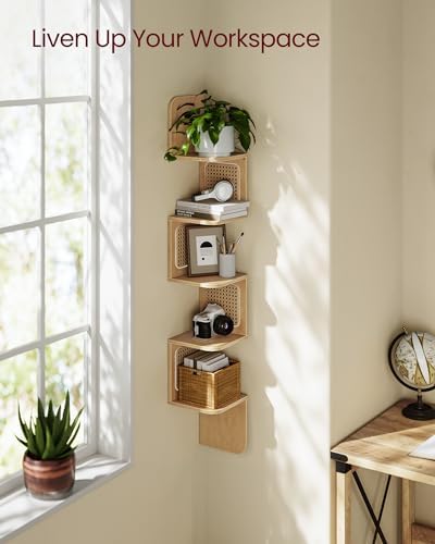 VASAGLE 5-Tier Corner Shelf Boho Style Wall Mounted