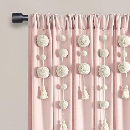 Lush Decor Boho Pom Pom Tassel Linen Curtain Panel
