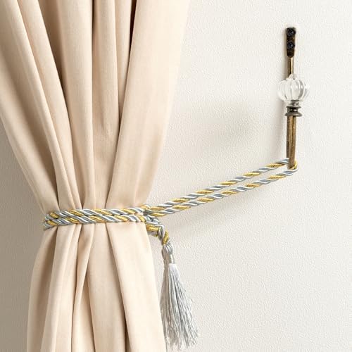 Crystal Curtain Holdbacks - 2 Pack Antique Brass Metal Hooks