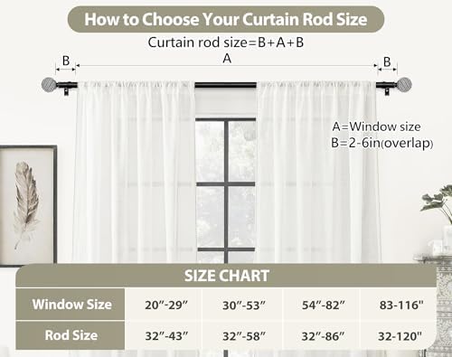 Boho Wood Curtain Rods 32-120 Inches Black