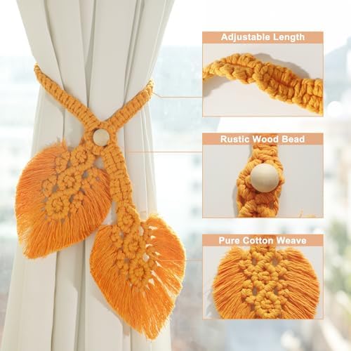 2 Pack Boho Curtain Tiebacks with Macrame Design