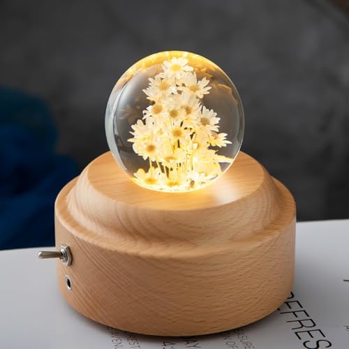 1 Piece 6cm Yellow Glass Little Daisy Ball Night Light Music Box