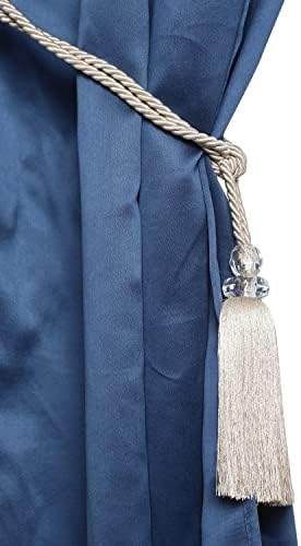 2 Pack Curtain Tiebacks with Crystal Tassels - Beige