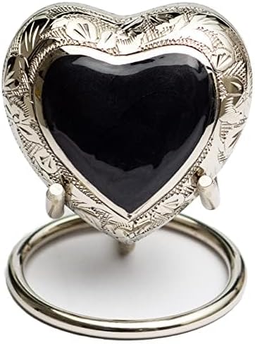 Royal Rapture Heart Urn Cremation Keepsake with Stand Silver Black 3 Inch