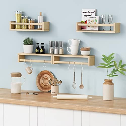 Forbena Natural Wood Floating Bookshelf 4 Pack