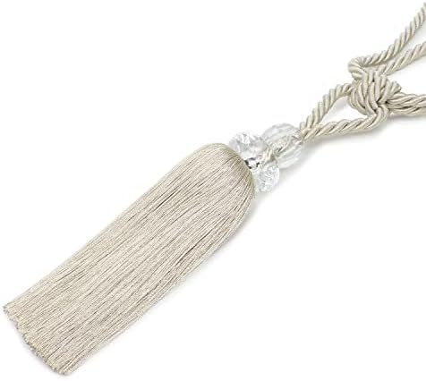 2 Pack Curtain Tiebacks with Crystal Tassels - Beige