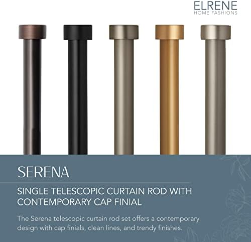 Elrene Serena Single Curtain Rod with Cap Finials and Adjustable Length - Antique Black