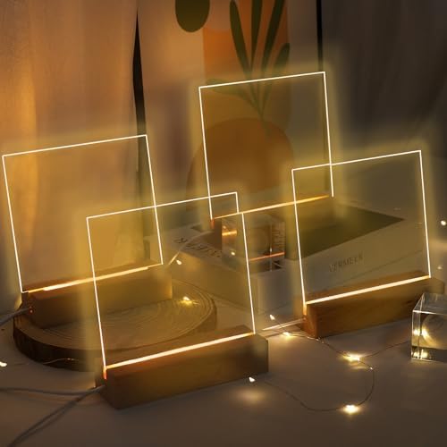 4-Pack 6 Inch Wooden Light Base with Acrylic Display Boards
