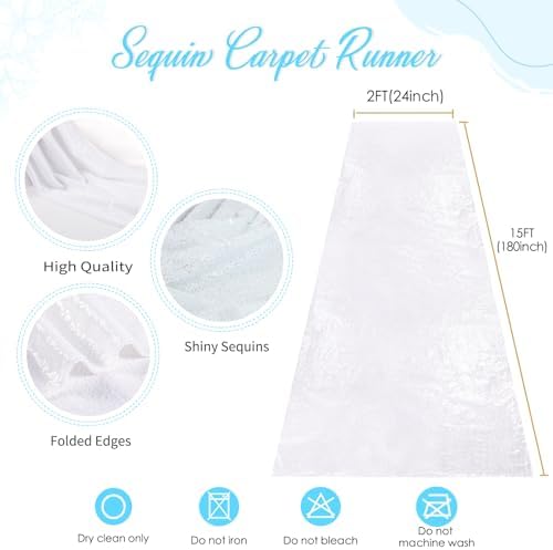 White Sequin Aisle Runner 2x15ft Wedding Carpet for Ceremony