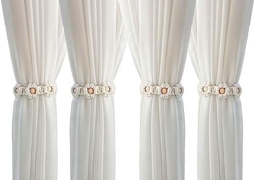 Winterdemoon Wood Bead Curtain Tiebacks 4 Pcs Boho Style