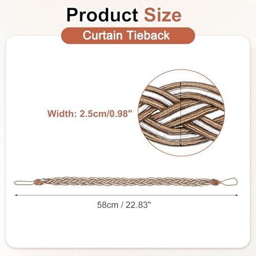Uxcell 4Pcs Curtain Tiebacks with Braided Design Khaki and Mixed Silver