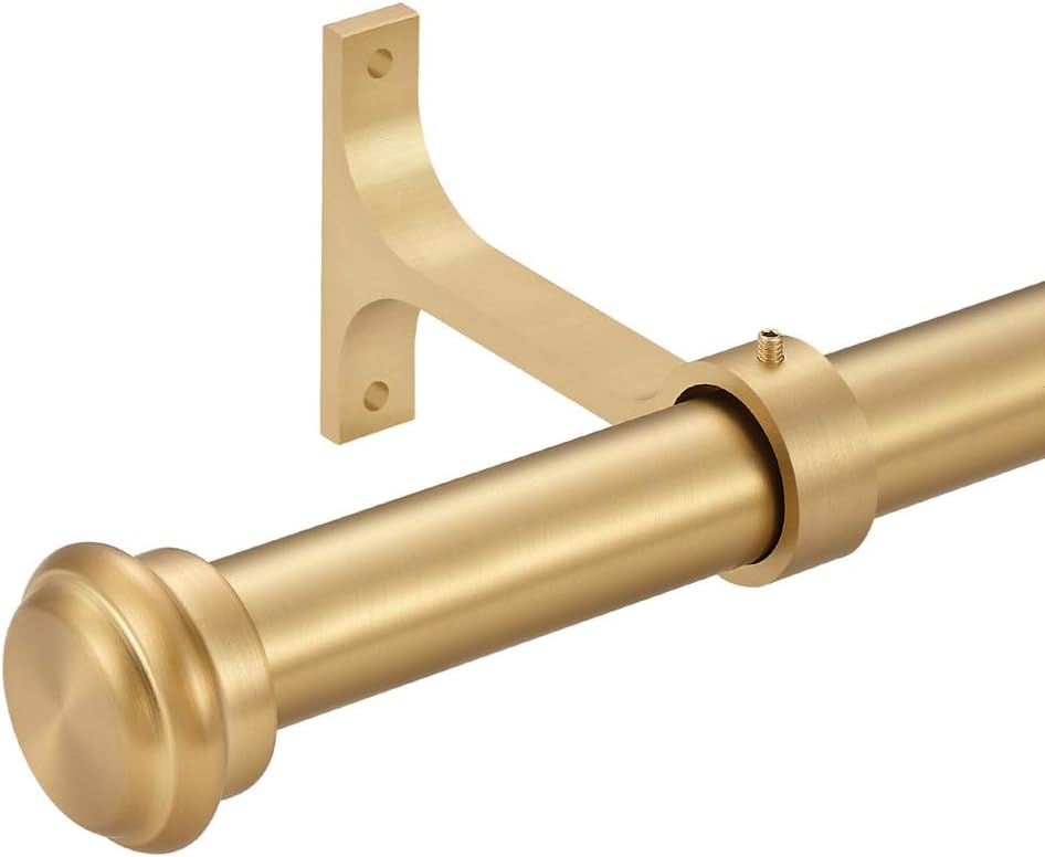 Warm Gold Curtain Rods with Aluminum End Cap Finials 72-144 Inch