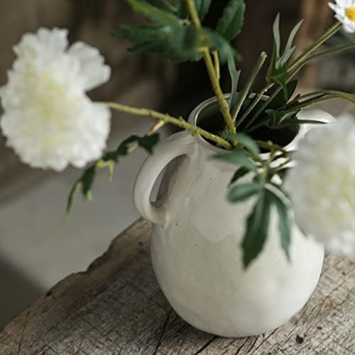 White Ceramic Vase with 2 Handles 7 Inch Tall
