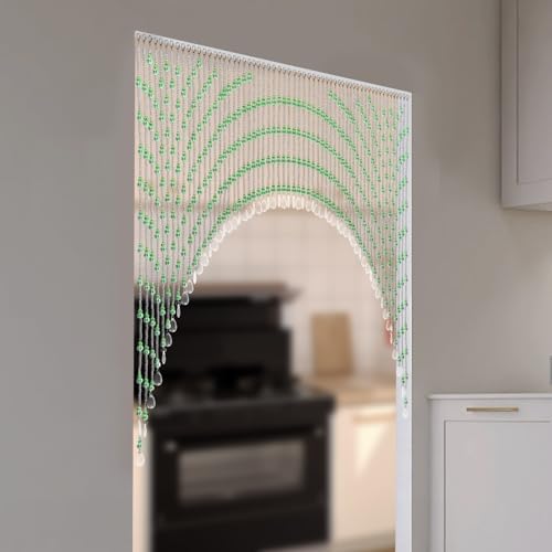60 String Beaded Curtain with Clear and Green Glass Beads