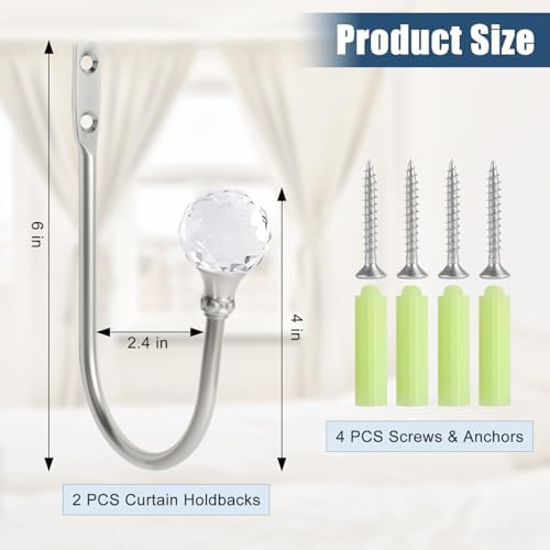 Silver Wall Mounted Curtain Holders with Crystal Ball