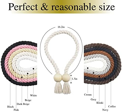 6 Pack Beige Magnetic Curtain Tiebacks with Wooden Buckle