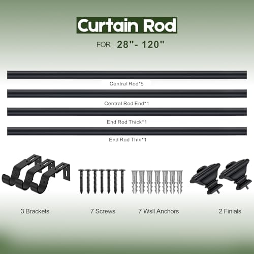 BRIOFOX Heavy Duty Black Curtain Rods 1 Inch Diameter