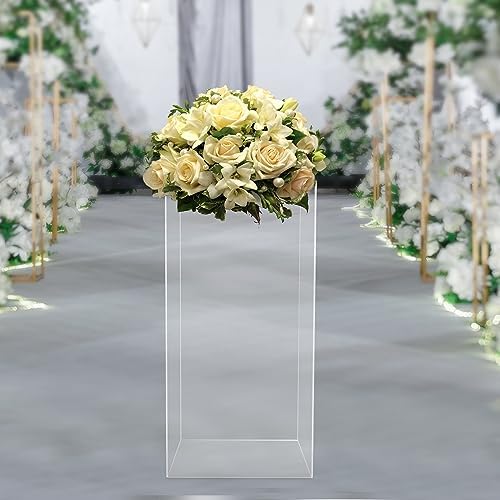 12x12x24 Clear Acrylic Cube Pedestal Display Stand - 5-Sided Wedding Centerpiece Riser