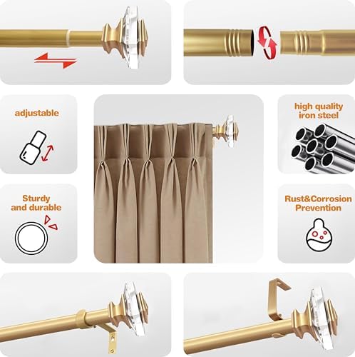 Exquisite Gold Adjustable Curtain Rod with Crystal Finials