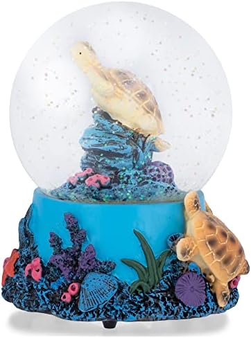 Elanze Designs Musical Glitter Snow Globe with Sea Turtle Decoration