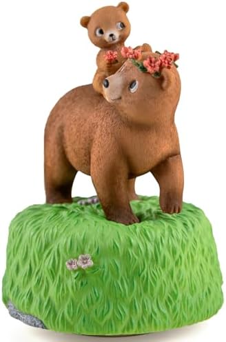 Bowu Music Box Forest Bear Green - Handcrafted Mom and Daughter Bear Figurine