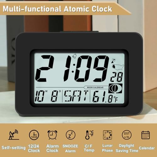 Qinyune Atomic Alarm Clock with 5s Touch Backlight