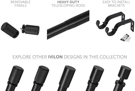 Ivilon Black Curtain Rods 1 Inch Diameter Adjustable