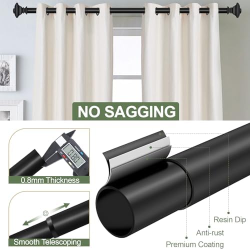 BRIOFOX Heavy Duty Black Curtain Rods 1 Inch Diameter