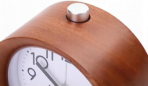 Lancoon Round Wooden Alarm Clock with Silent Quartz Movement and Soft Backlight