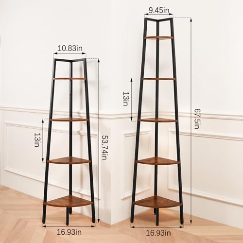 Yoobure 4-Tier Corner Bookshelf with Metal Frame