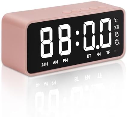 Pink Digital Alarm Clock with Music and Thermometer
