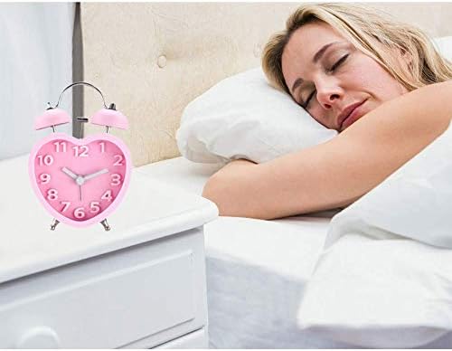 3in 3D Dial Loud Twin Bell Alarm Clock with Heart Shape Nightlight
