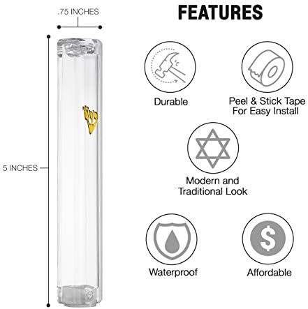 AS Mezuzah Clear Lucite Case with Gold Shin Design