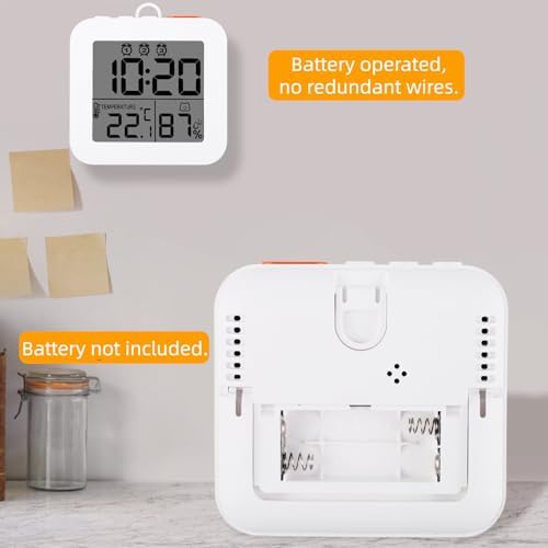 Digital Alarm Clock with 3 Bells and Temperature Display White