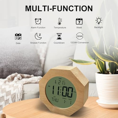 JoFomp 4 Inch Wooden Digital Alarm Clock with Nightlight