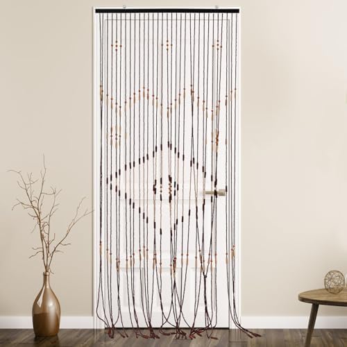 Beaded Curtain Door String with Bamboo and Wood Chocolate 355x82in