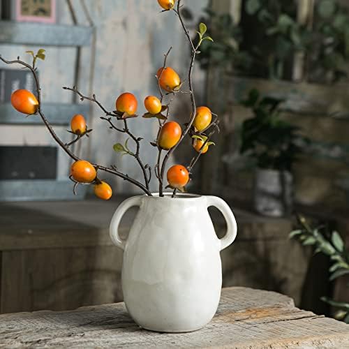 White Ceramic Vase with 2 Handles 7 Inch Tall