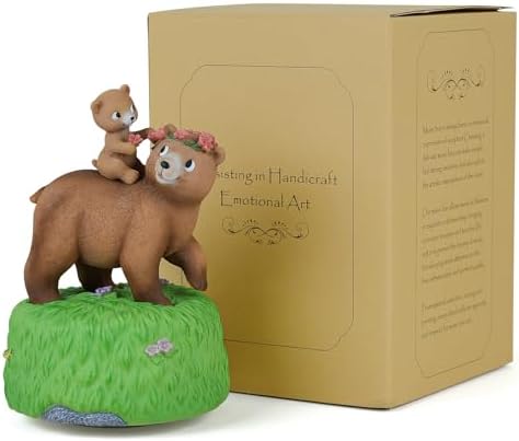 Bowu Music Box Forest Bear Green - Handcrafted Mom and Daughter Bear Figurine