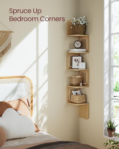 VASAGLE 5-Tier Corner Shelf Boho Style Wall Mounted